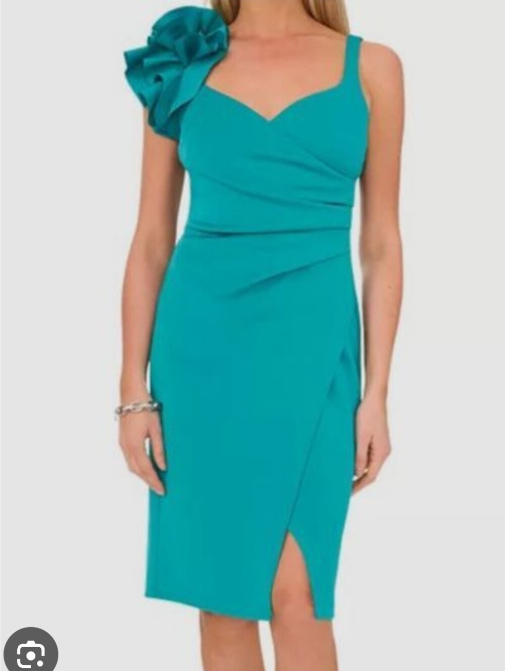 Macy's Turquoise One-Shoulder Ruffle Wrap Dress